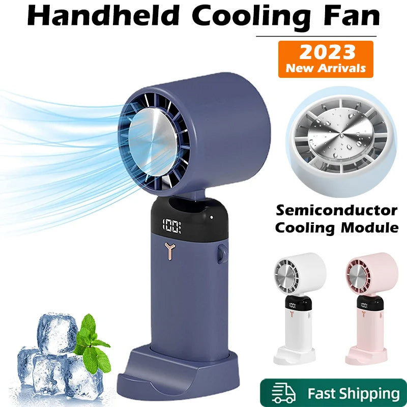 Portable Fan with Ice Compress, 3 Speed Settings - Handheld & Desktop Design