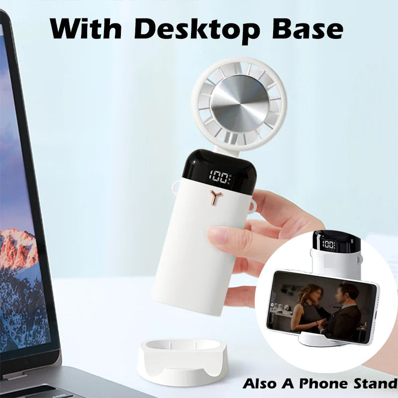 Portable Fan with Ice Compress, 3 Speed Settings - Handheld & Desktop Design