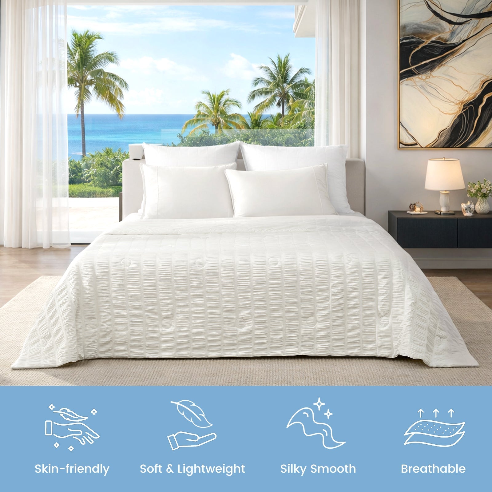 Lightweight Seersucker Cooling Blanket with Vertical Stripes – Breathable for Warm Sleepers