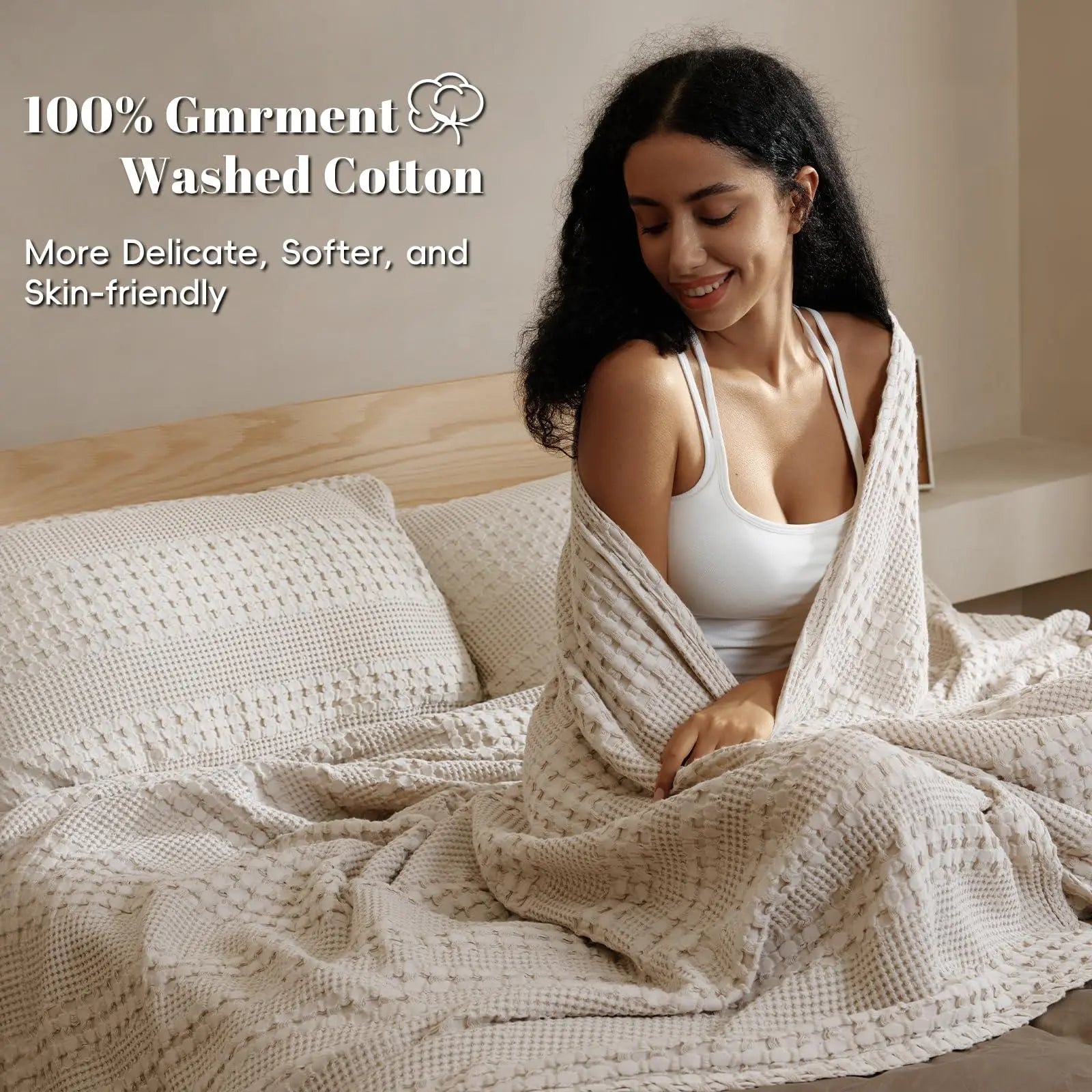 Lightweight Cotton Waffle Blanket – Summer Cooling Comfort Throw