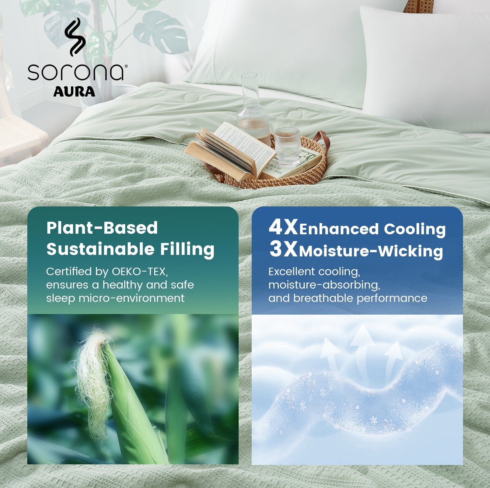 Lightweight Eco-Friendly Comforter with Natural Fiber Waffle Pattern for Warm Sleepers