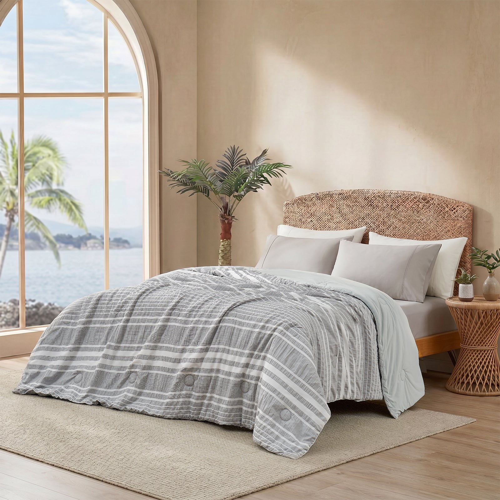 Lightweight Striped Seersucker Comforter Set with Enhanced Airflow