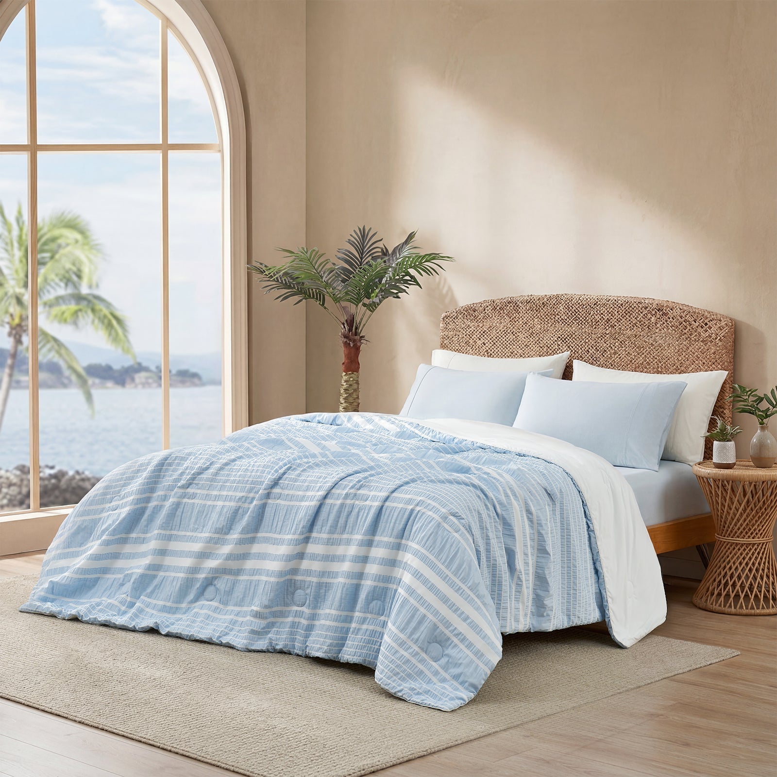 Lightweight Striped Seersucker Comforter Set with Enhanced Airflow