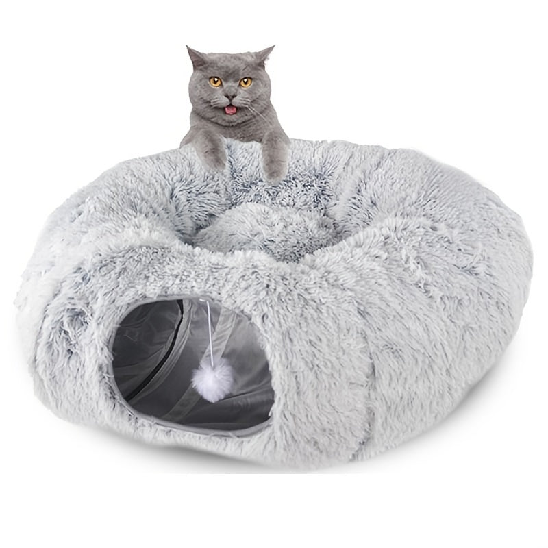 Plush Cat Tunnel Bed - Foldable Cozy Nest for Comfort and Relaxation