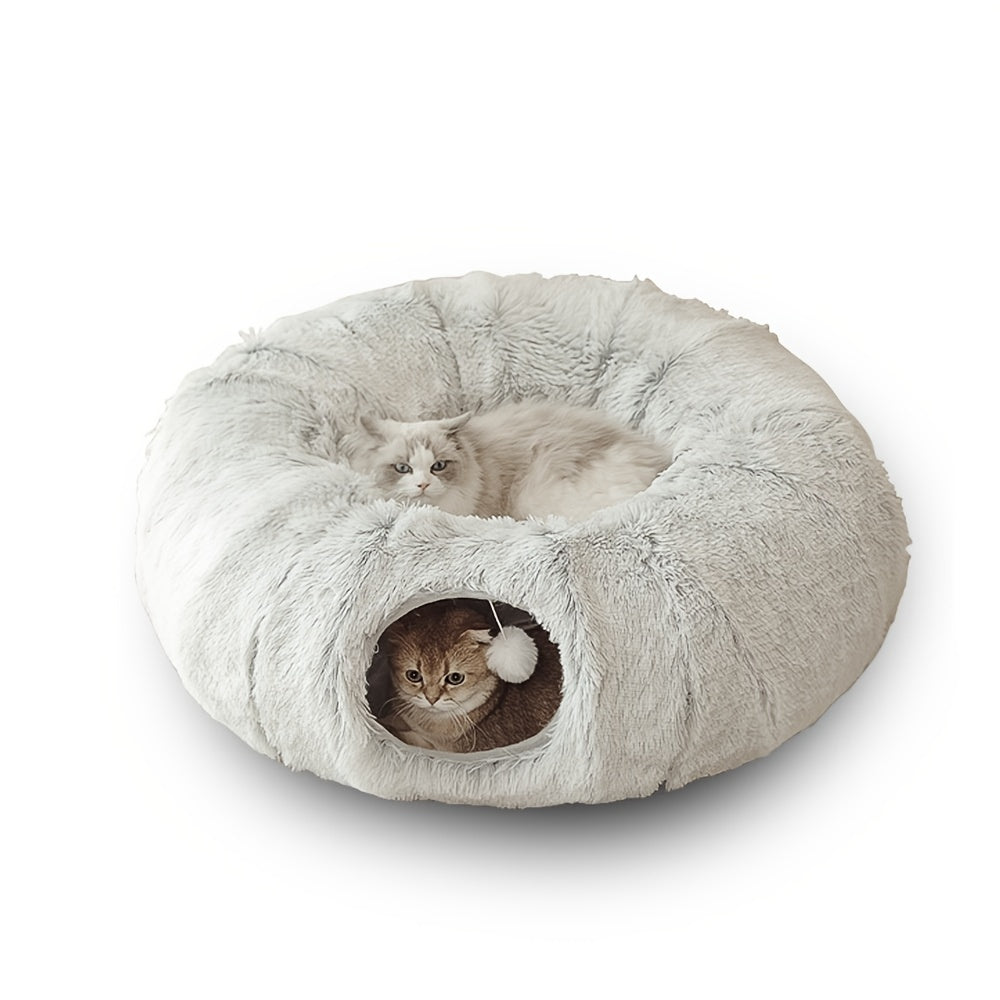 Plush Cat Tunnel Bed - Foldable Cozy Nest for Comfort and Relaxation