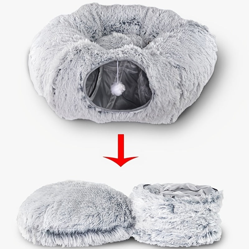 Plush Cat Tunnel Bed - Foldable Cozy Nest for Comfort and Relaxation
