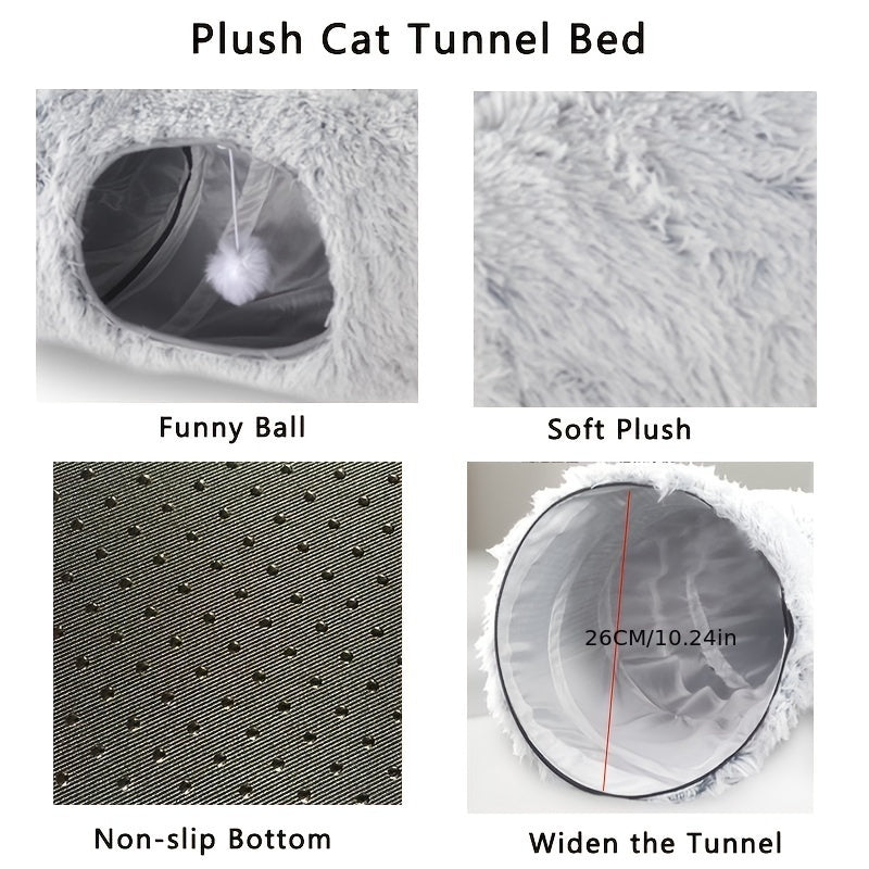 Plush Cat Tunnel Bed - Foldable Cozy Nest for Comfort and Relaxation