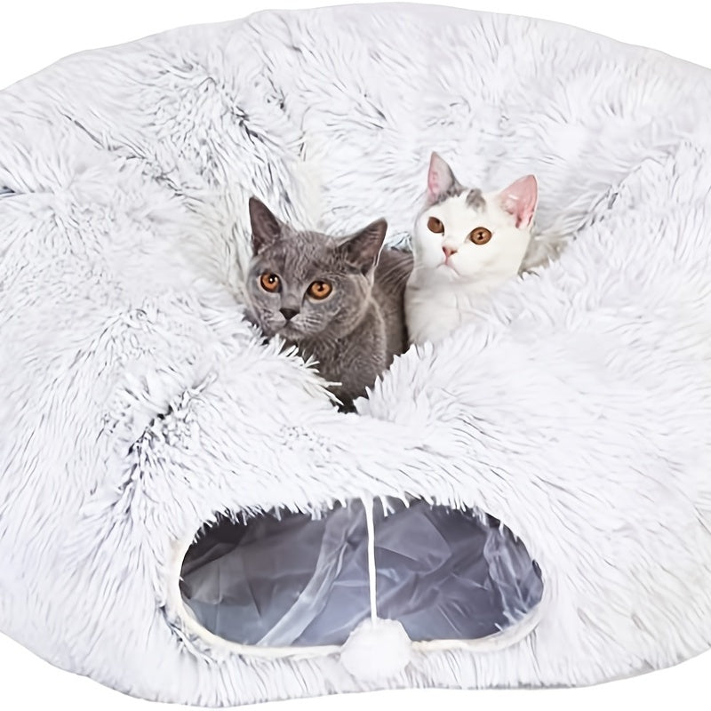 Plush Cat Tunnel Bed - Foldable Cozy Nest for Comfort and Relaxation