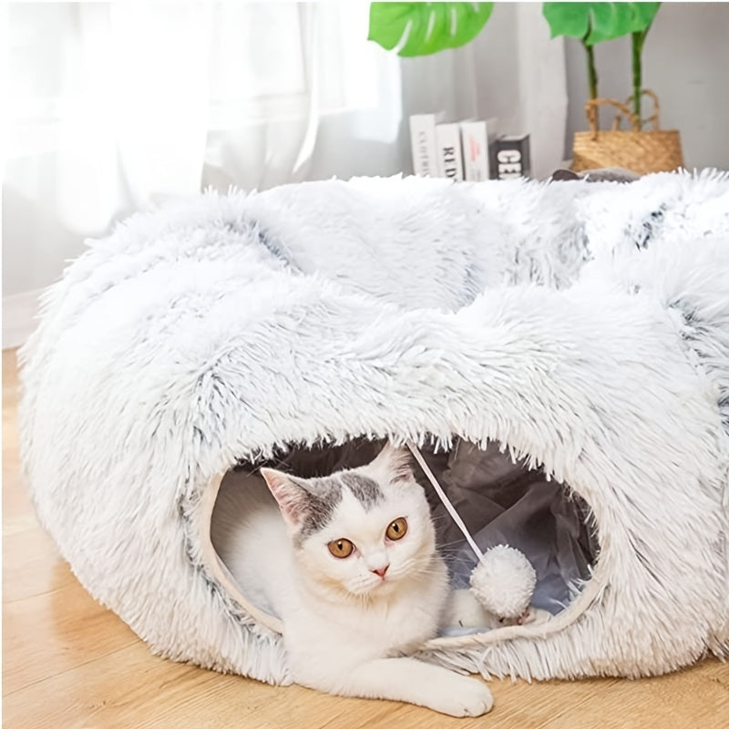 Plush Cat Tunnel Bed - Foldable Cozy Nest for Comfort and Relaxation