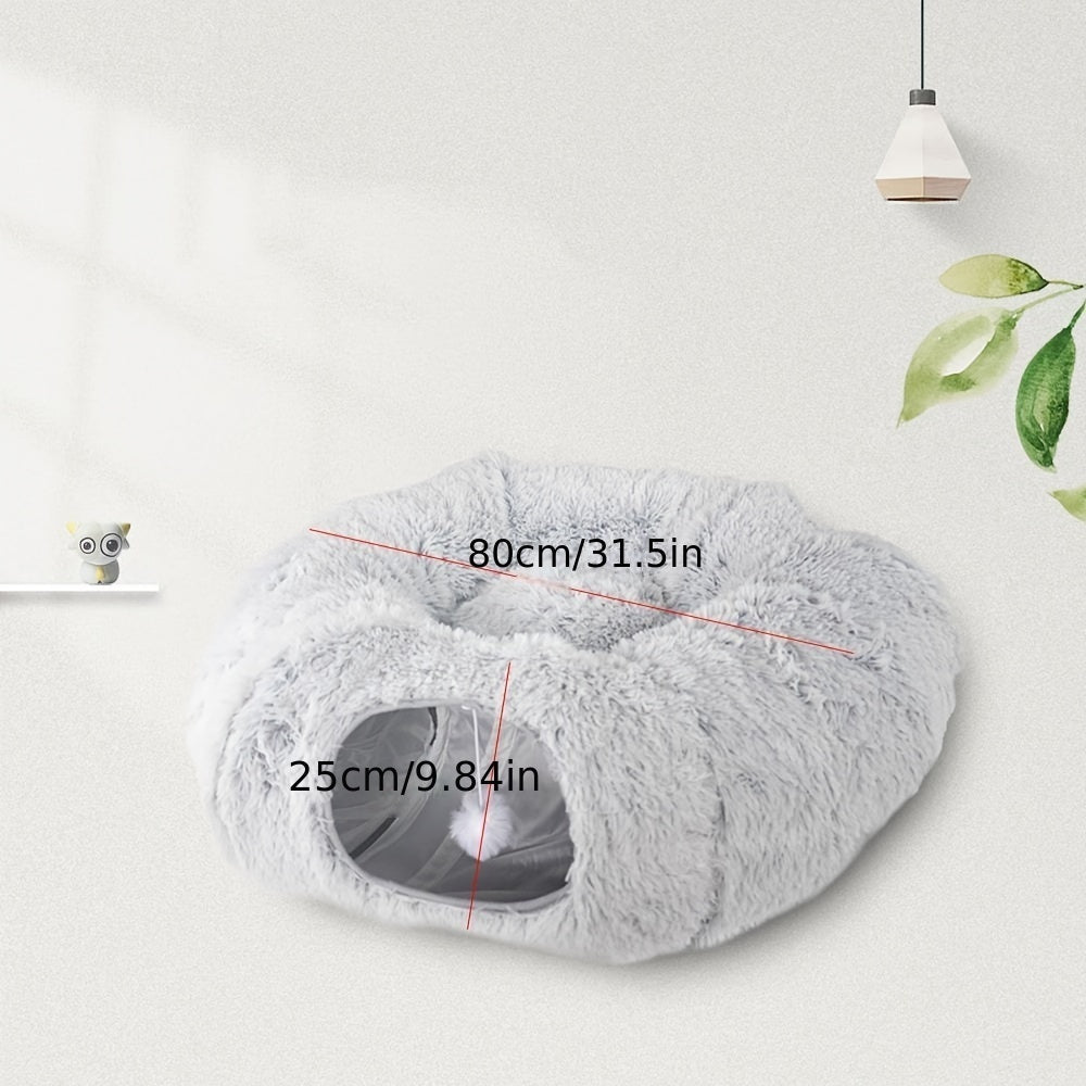 Plush Cat Tunnel Bed - Foldable Cozy Nest for Comfort and Relaxation