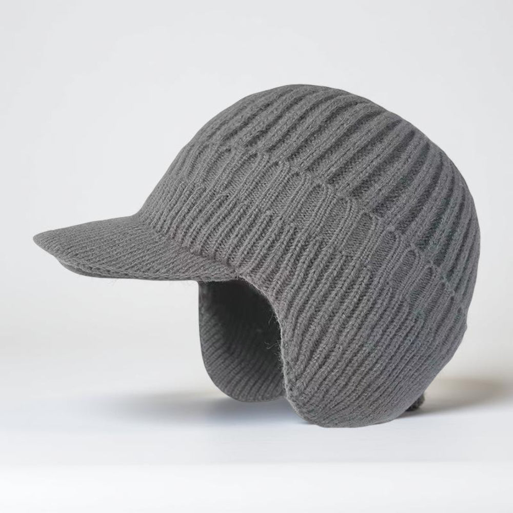 Knit Beanie with Visor and Ear Flaps – Warm Winter Hat