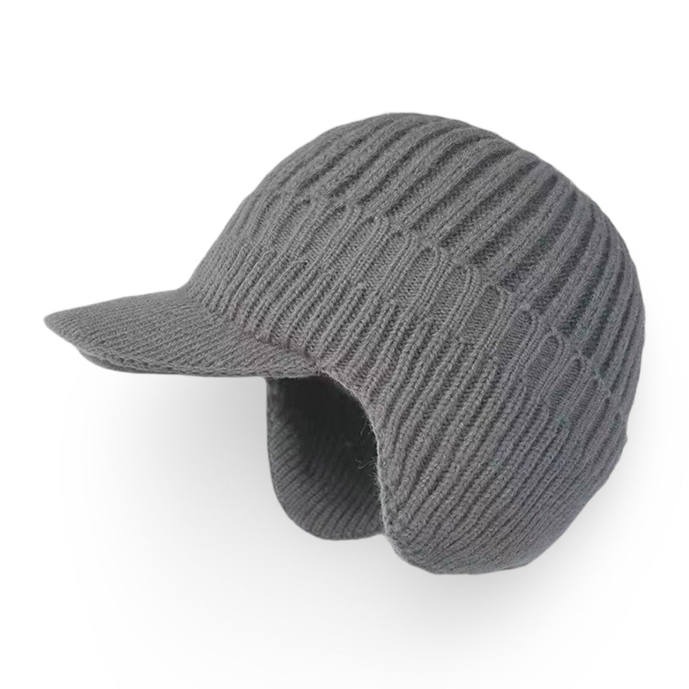 Knit Beanie with Visor and Ear Flaps – Warm Winter Hat