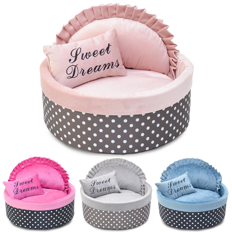 Stylish Polka Dot Dog and Cat Bed with Soft Sponge Filling for Comfort