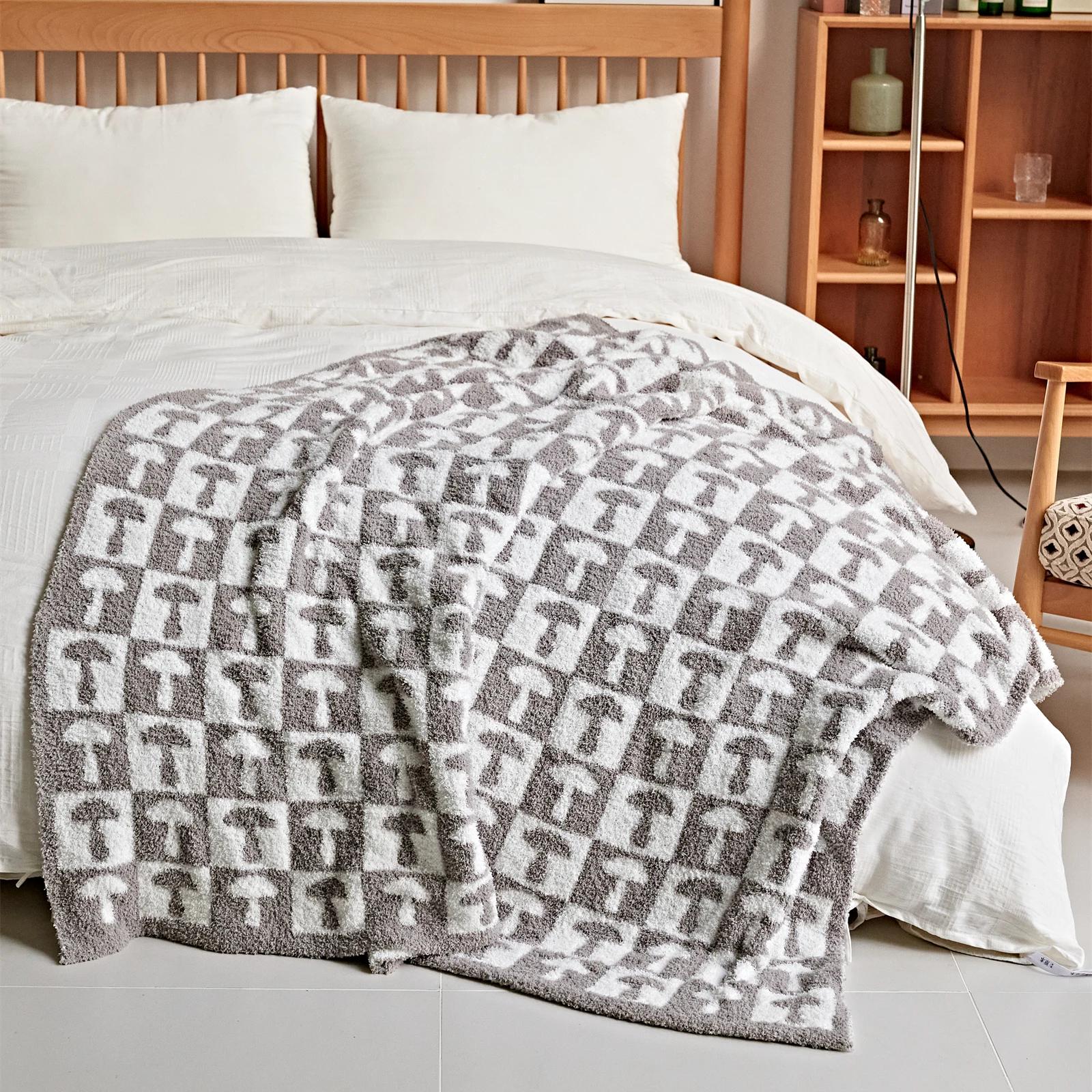 Soft Microfiber Knitted Throw Blanket in Two-Color Checkerboard Plaid