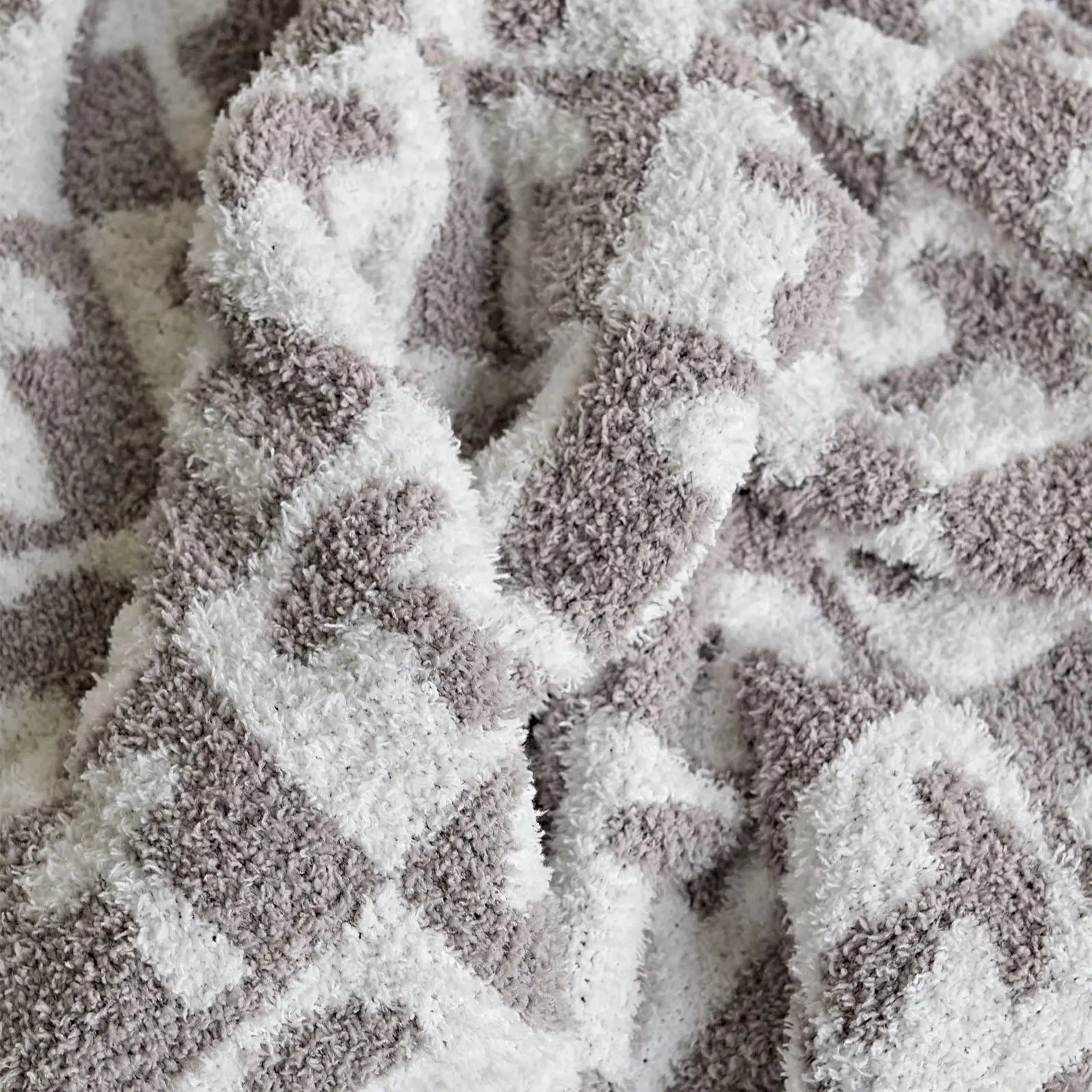 Soft Microfiber Knitted Throw Blanket in Two-Color Checkerboard Plaid