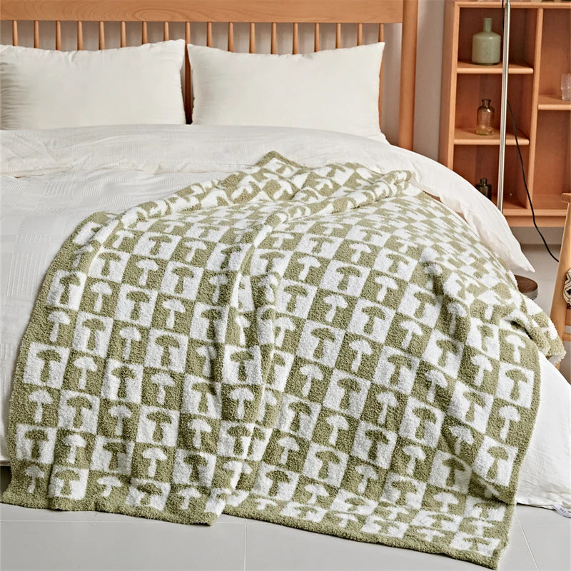 Soft Microfiber Knitted Throw Blanket in Two-Color Checkerboard Plaid
