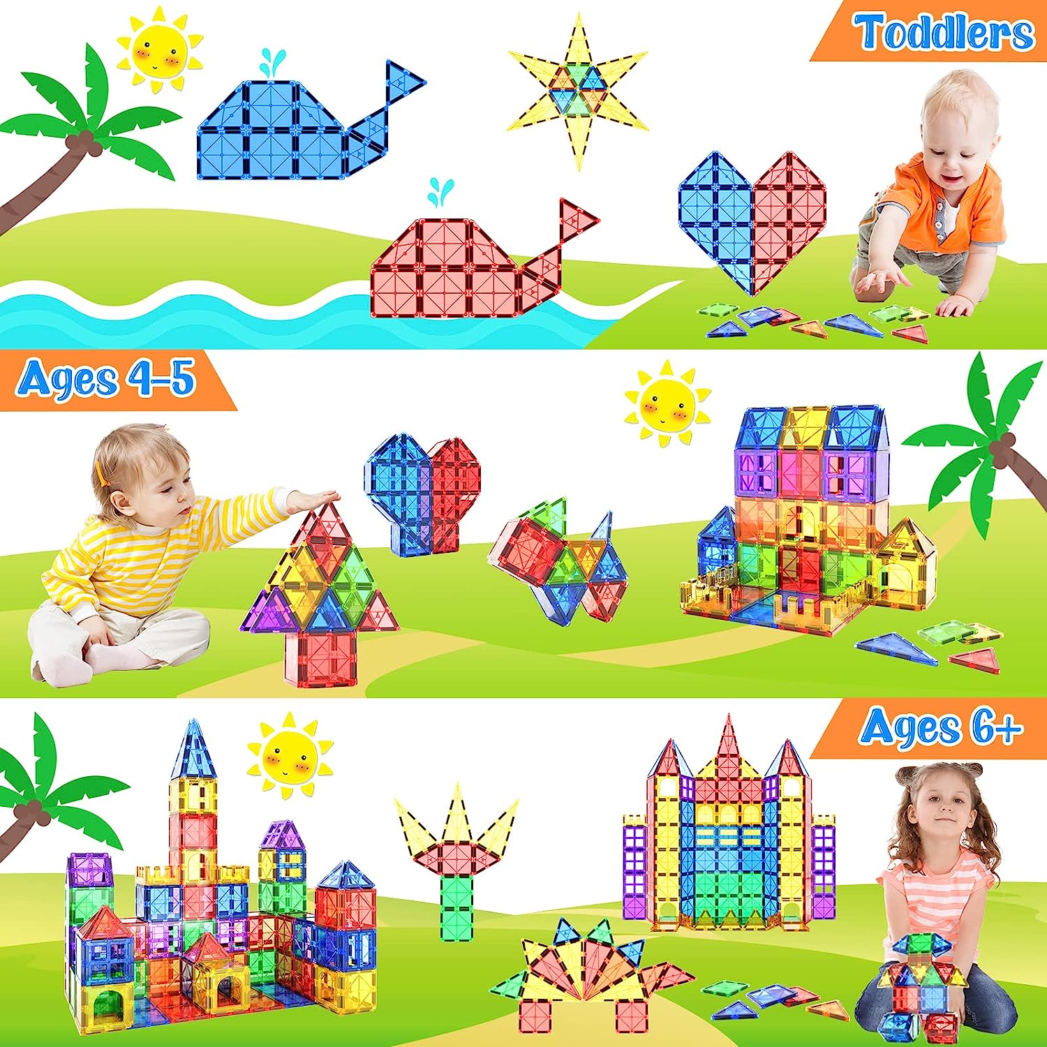 Montessori Magnetic Building Tile Set - 40 Pieces for STEM Education