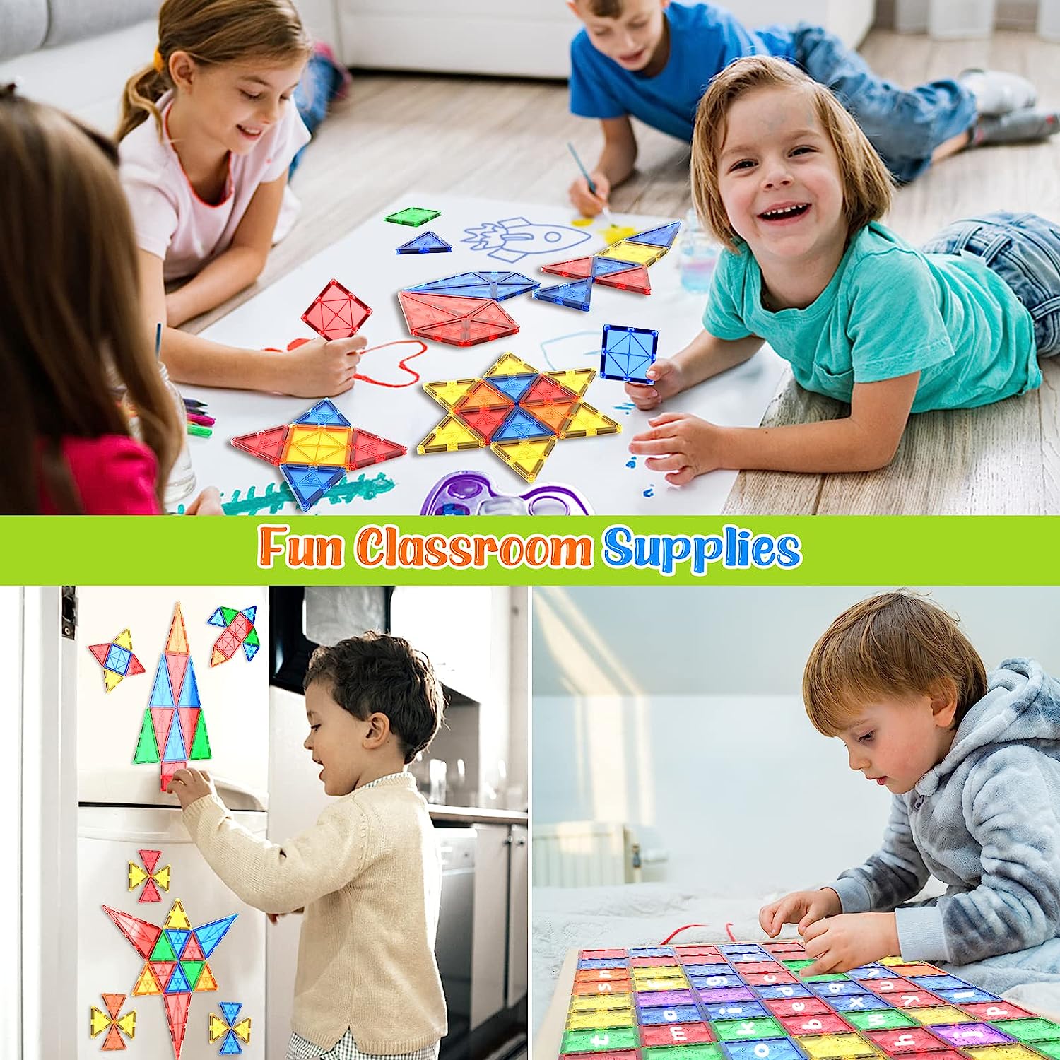 Montessori Magnetic Building Tile Set - 40 Pieces for STEM Education