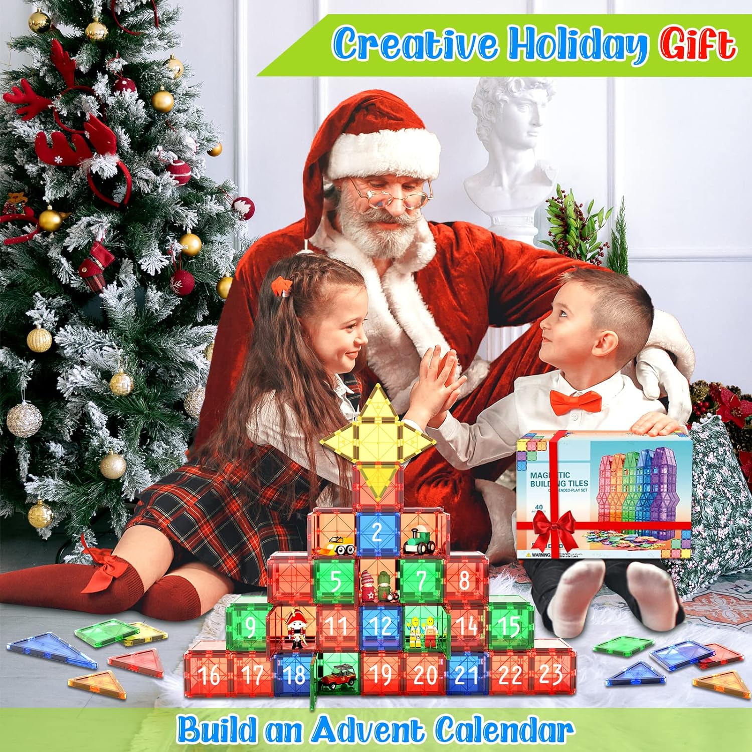 Montessori Magnetic Building Tile Set - 40 Pieces for STEM Education