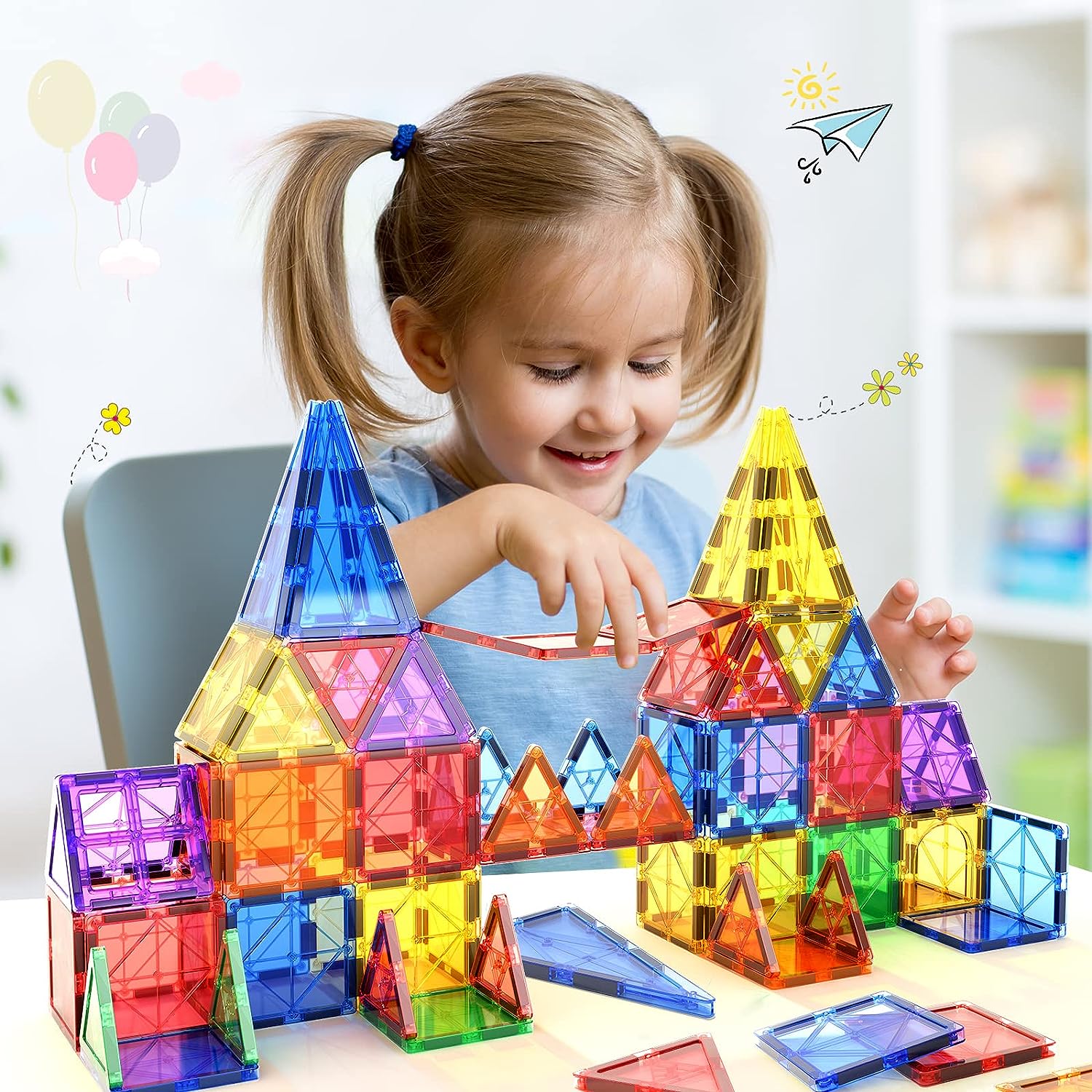 Montessori Magnetic Building Tile Set - 40 Pieces for STEM Education
