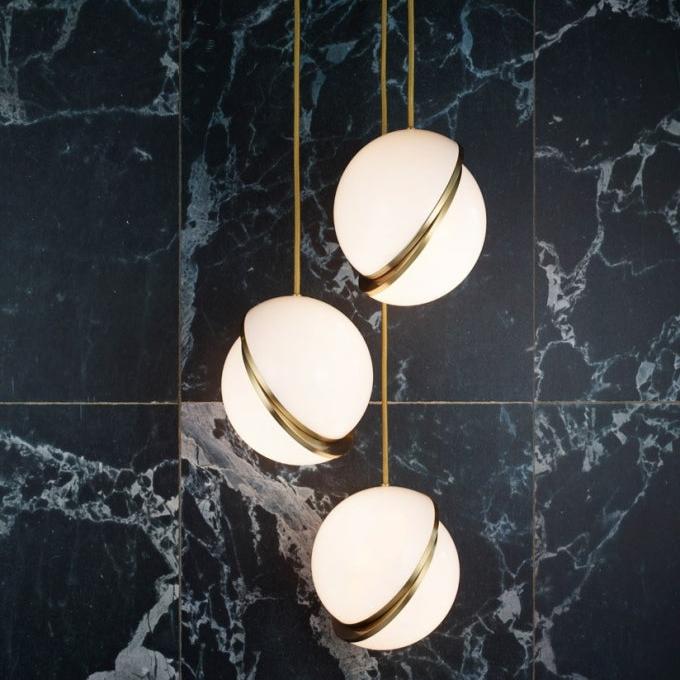 Lunara Arc Pendant Light with Acrylic and Brass Finish