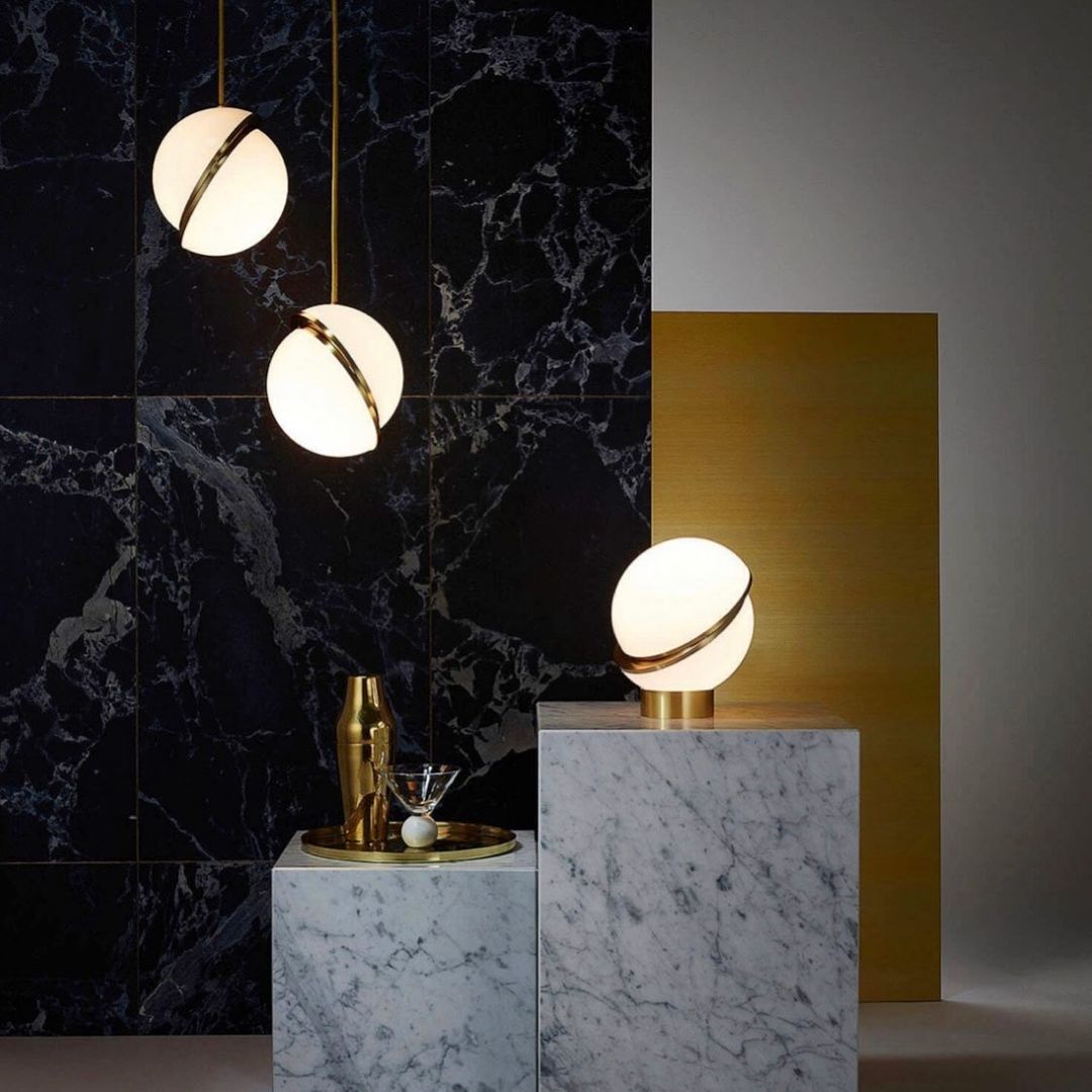 Lunara Arc Pendant Light with Acrylic and Brass Finish