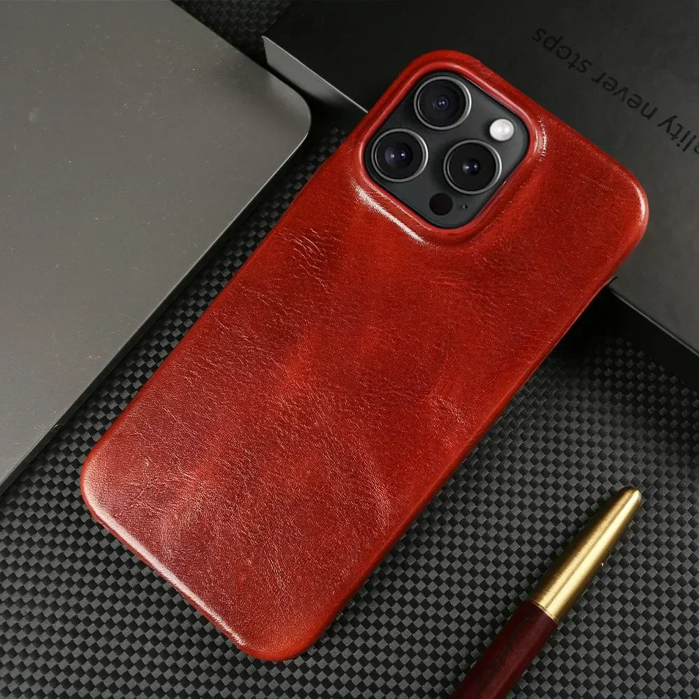 Handcrafted Genuine Cowhide Leather iPhone Case with Secure Grip