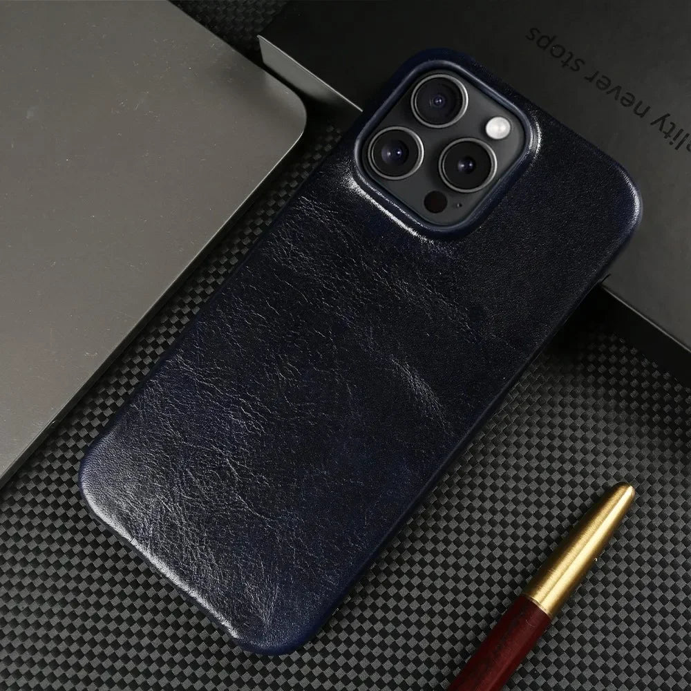 Handcrafted Genuine Cowhide Leather iPhone Case with Secure Grip