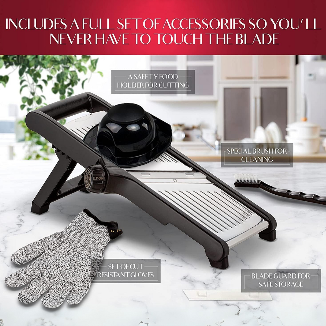 Vegetable Slicer with Stainless Steel Blade & Safety Gloves for Easy Meal Prep