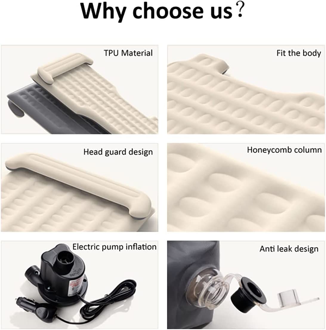 Inflatable Mattress for Tesla Model Y with Headrest and 12V Pump