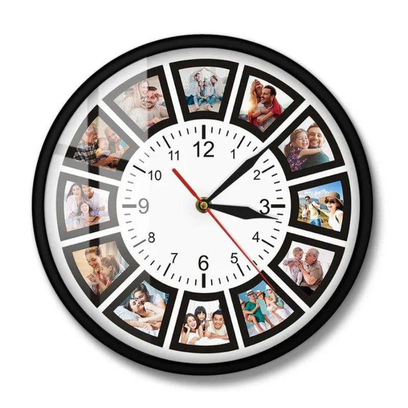 Personalized Photo Clock – Silent, 12 Frames for Memories