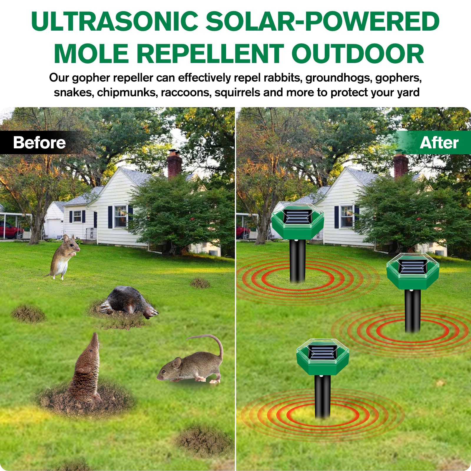 4-Pack Ultrasonic Repellers for Moles