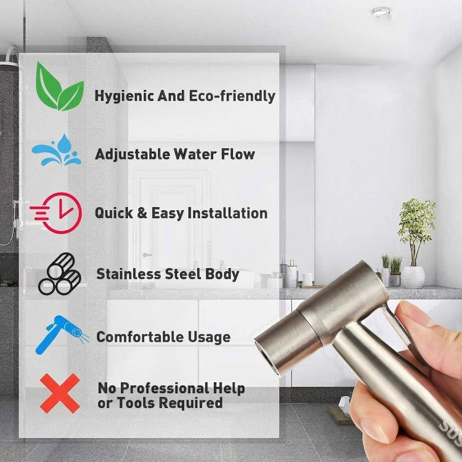 Wall-Mounted Handheld Bidet Sprayer with 1.5m Hose - Single Hole Setup