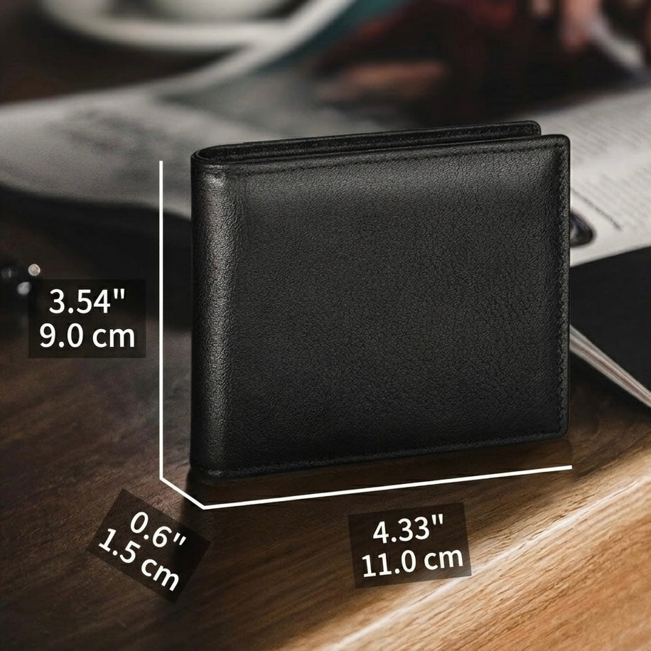 Slim Bifold Wallet for Men - Genuine Leather, RFID Protection, 13 Card Slots, ID Window