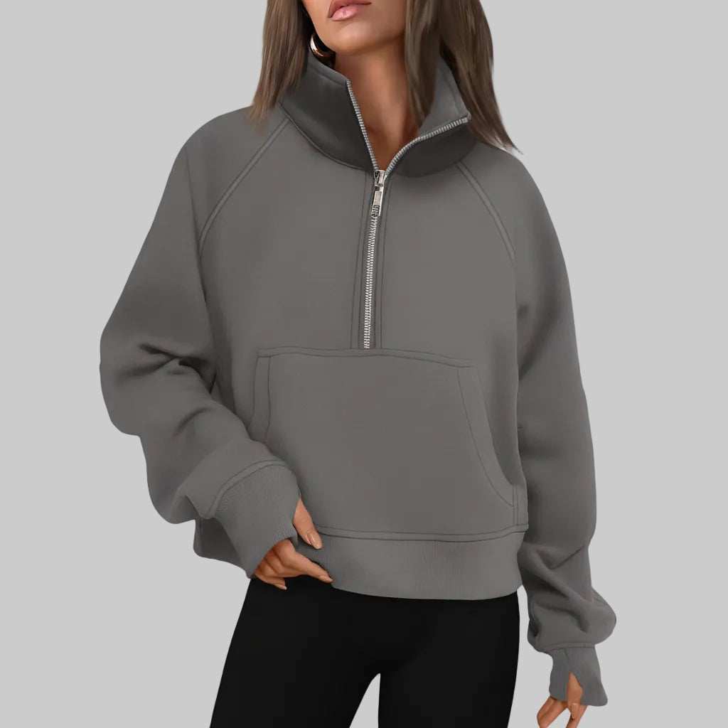 Chic Cropped Fleece Half Zip Sweatshirt for Daily Comfort