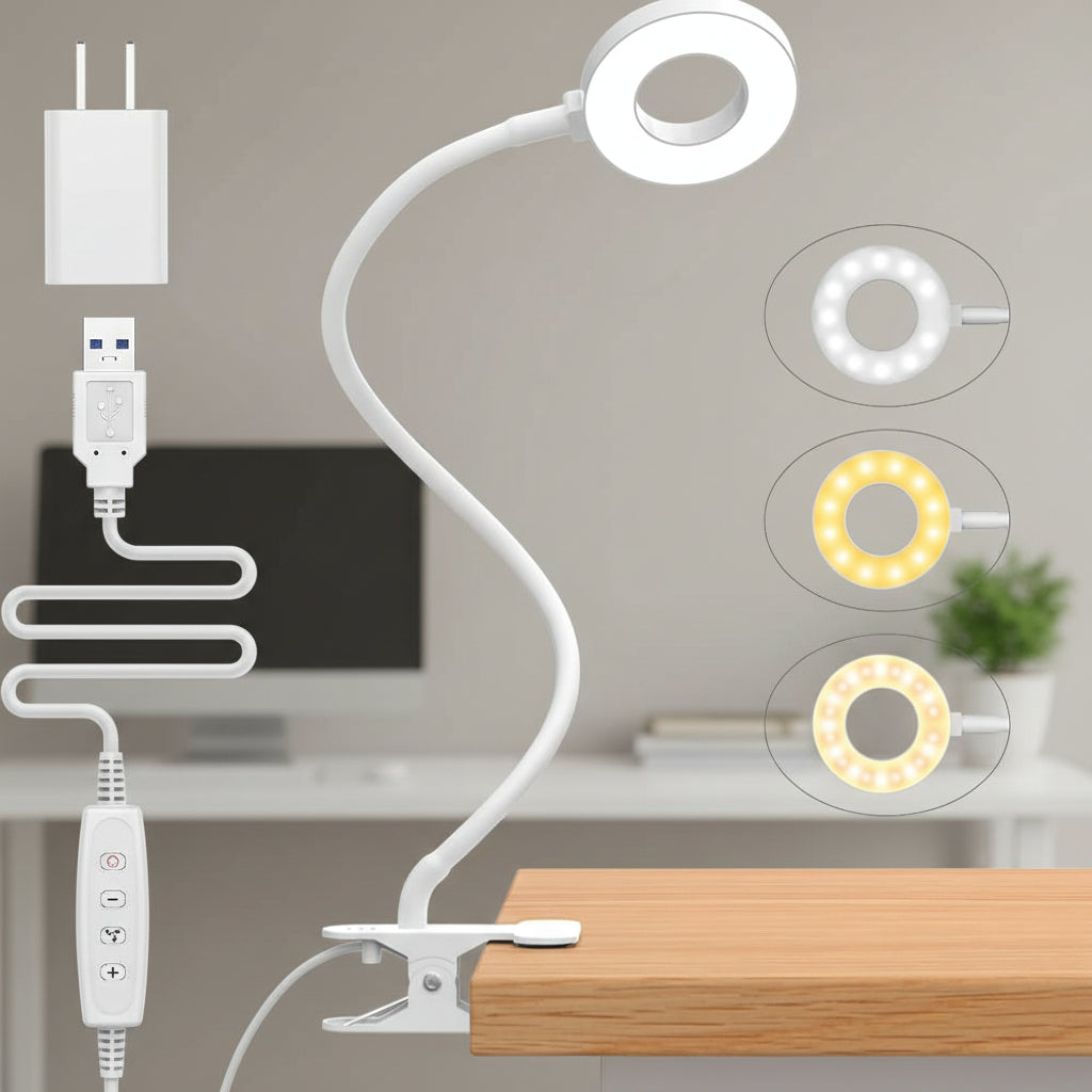 Versatile LED Clip-On Lamp with Adjustable Brightness and Color