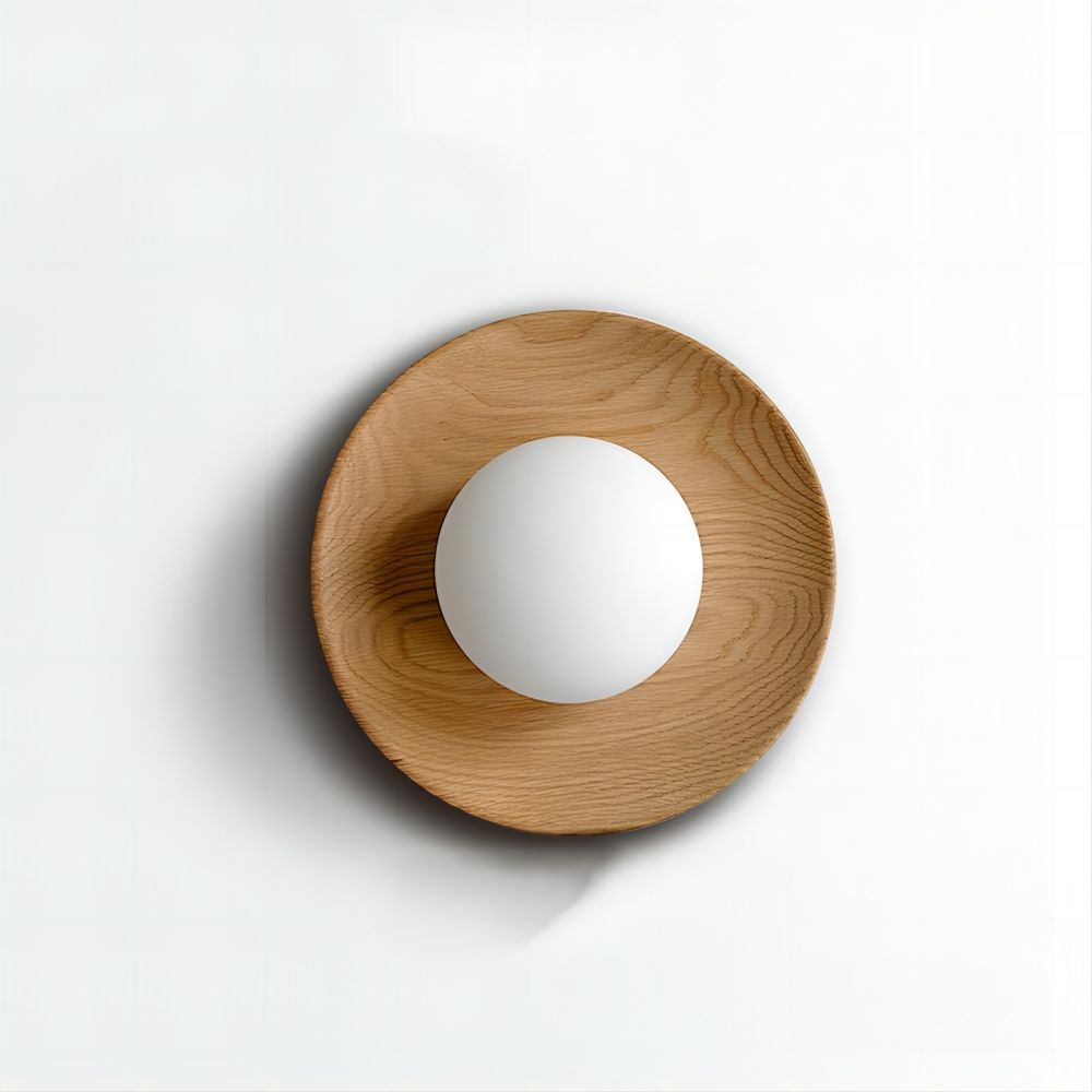 Simple White Natural Wood Wall Light
