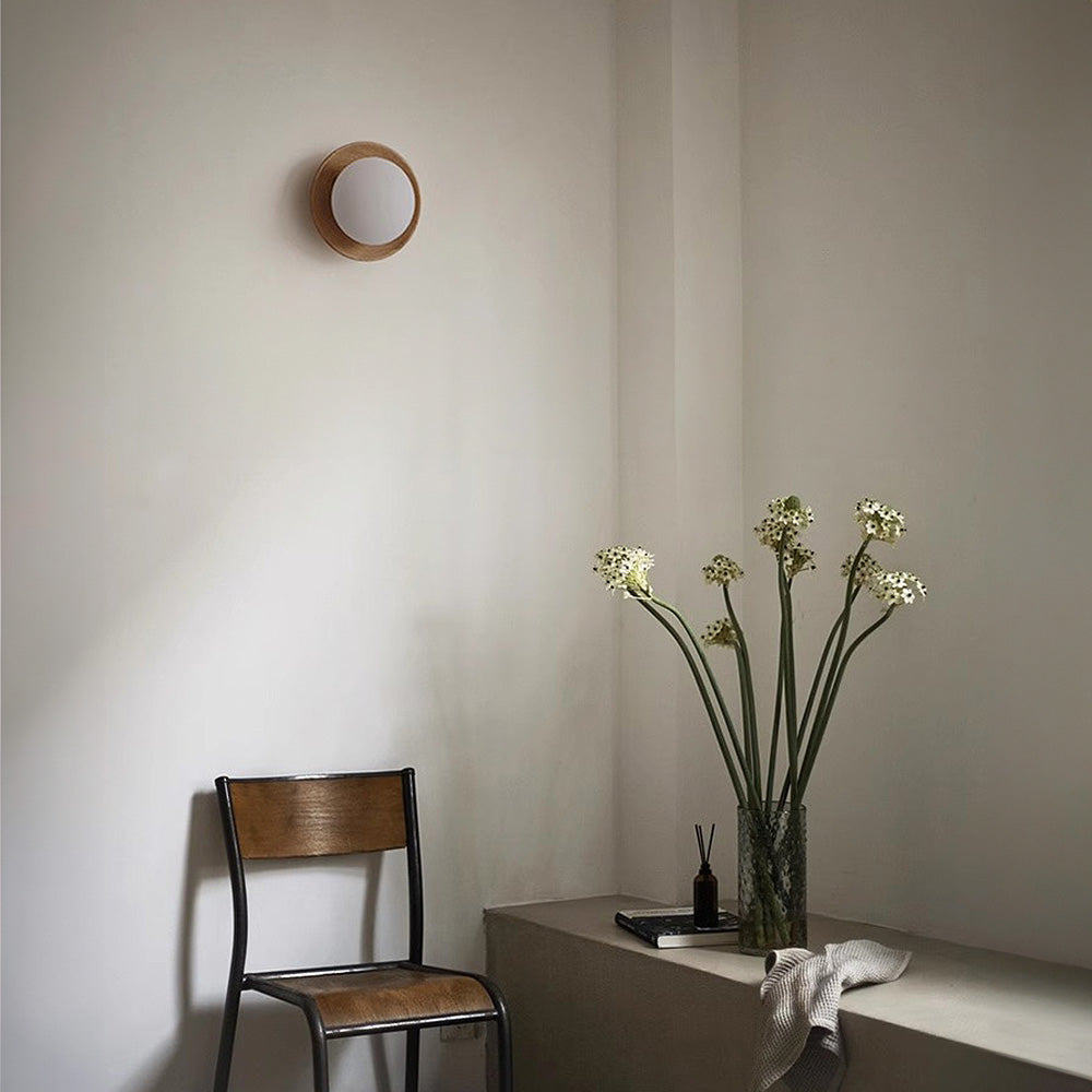 Simple White Natural Wood Wall Light