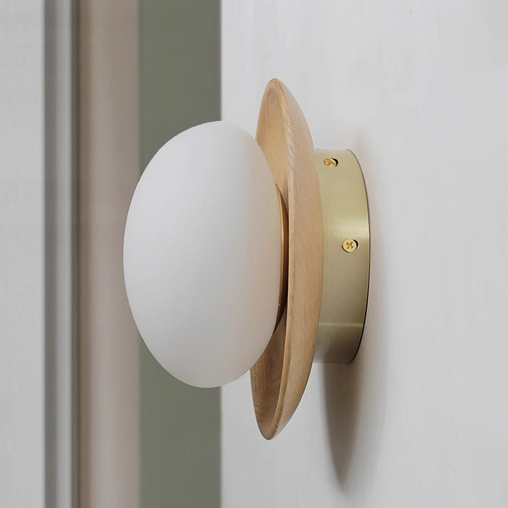 Simple White Natural Wood Wall Light