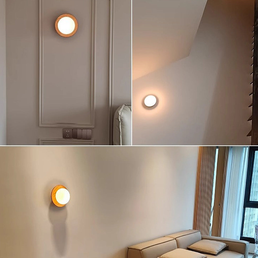 Simple White Natural Wood Wall Light