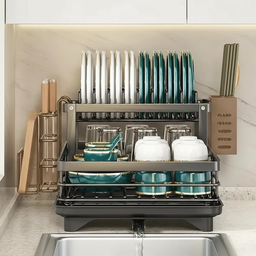 Space-Saving Stainless Steel Dish Drying Rack for Compact Kitchens