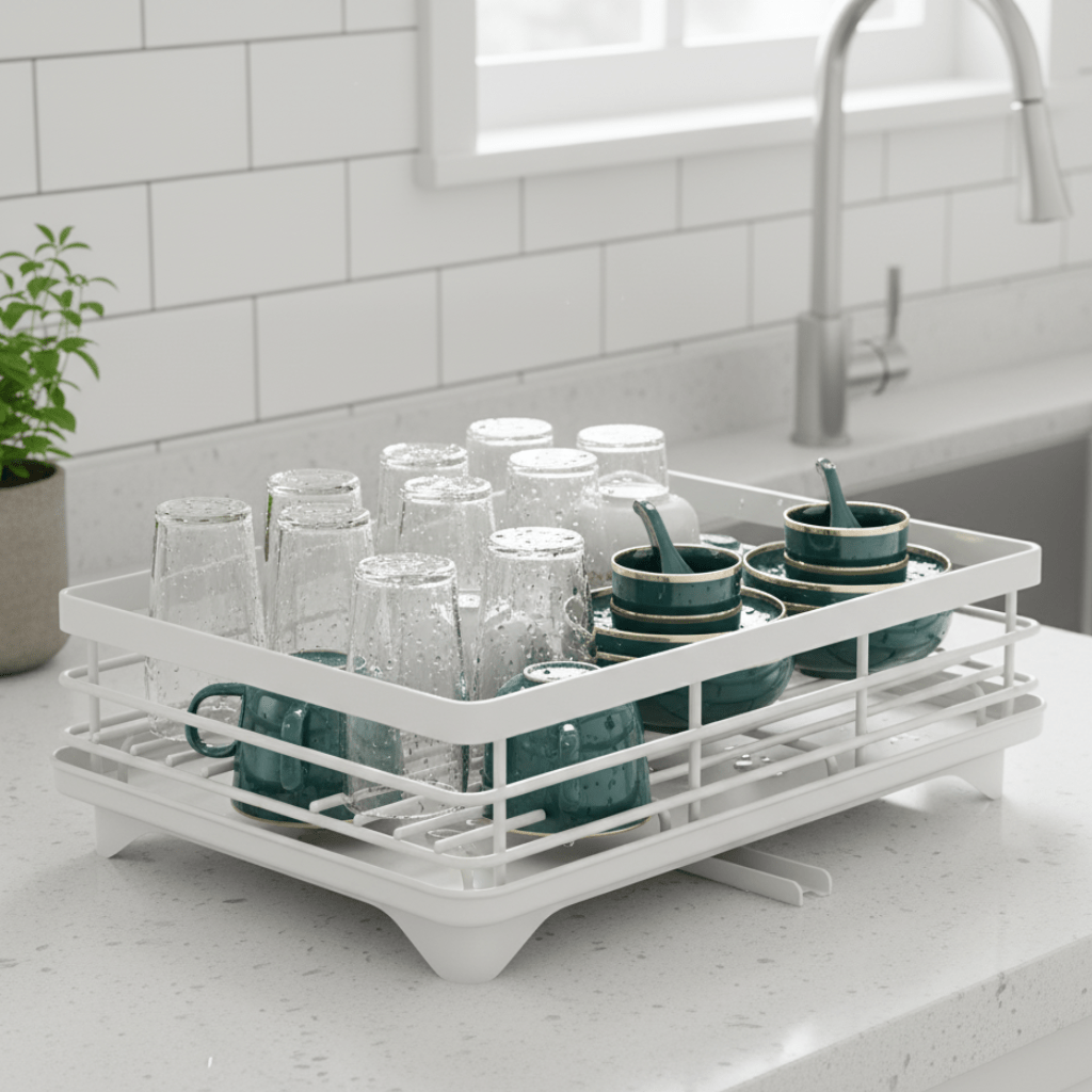 Compact Stainless Steel Dish Rack - Efficient Kitchen Organizer
