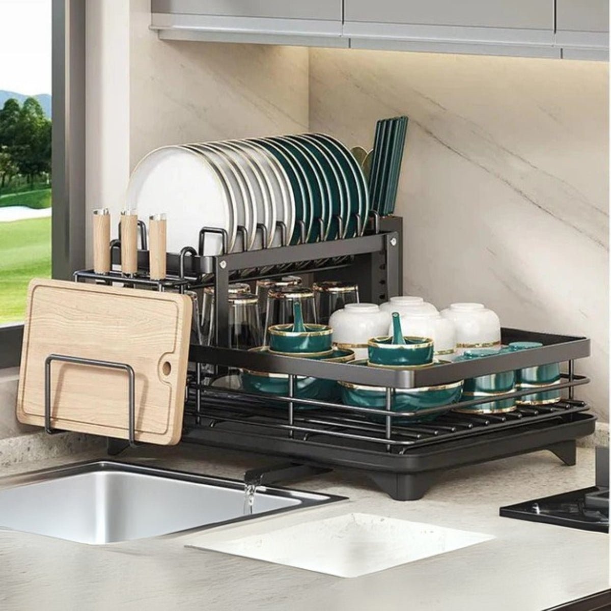Compact Stainless Steel Dish Rack - Efficient Kitchen Organizer
