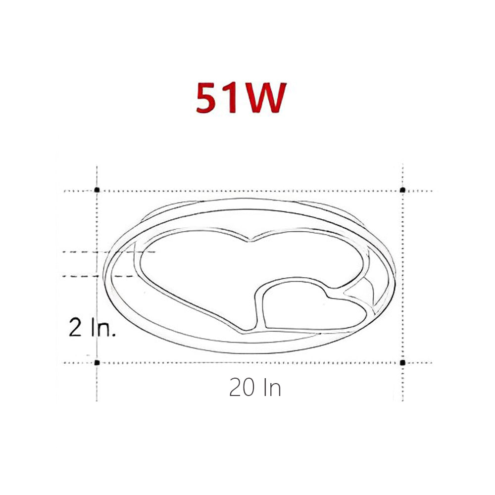 2 Heart Circle Dimmable LED Modern Flush Mount Ceiling Light with Remote Control