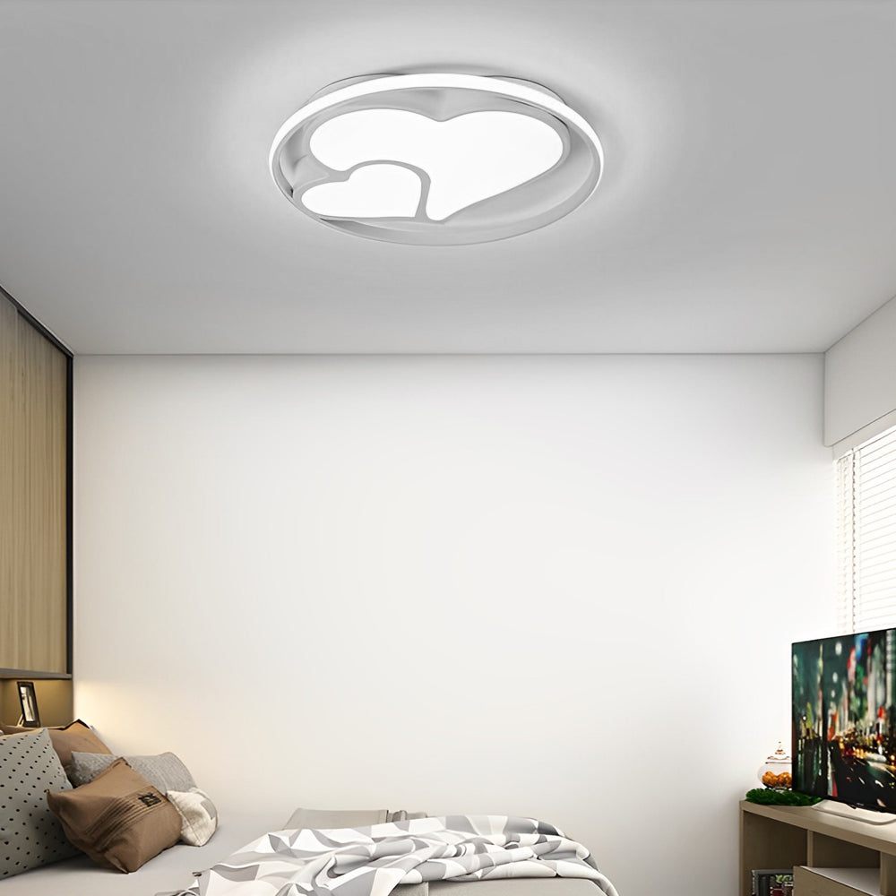 2 Heart Circle Dimmable LED Modern Flush Mount Ceiling Light with Remote Control