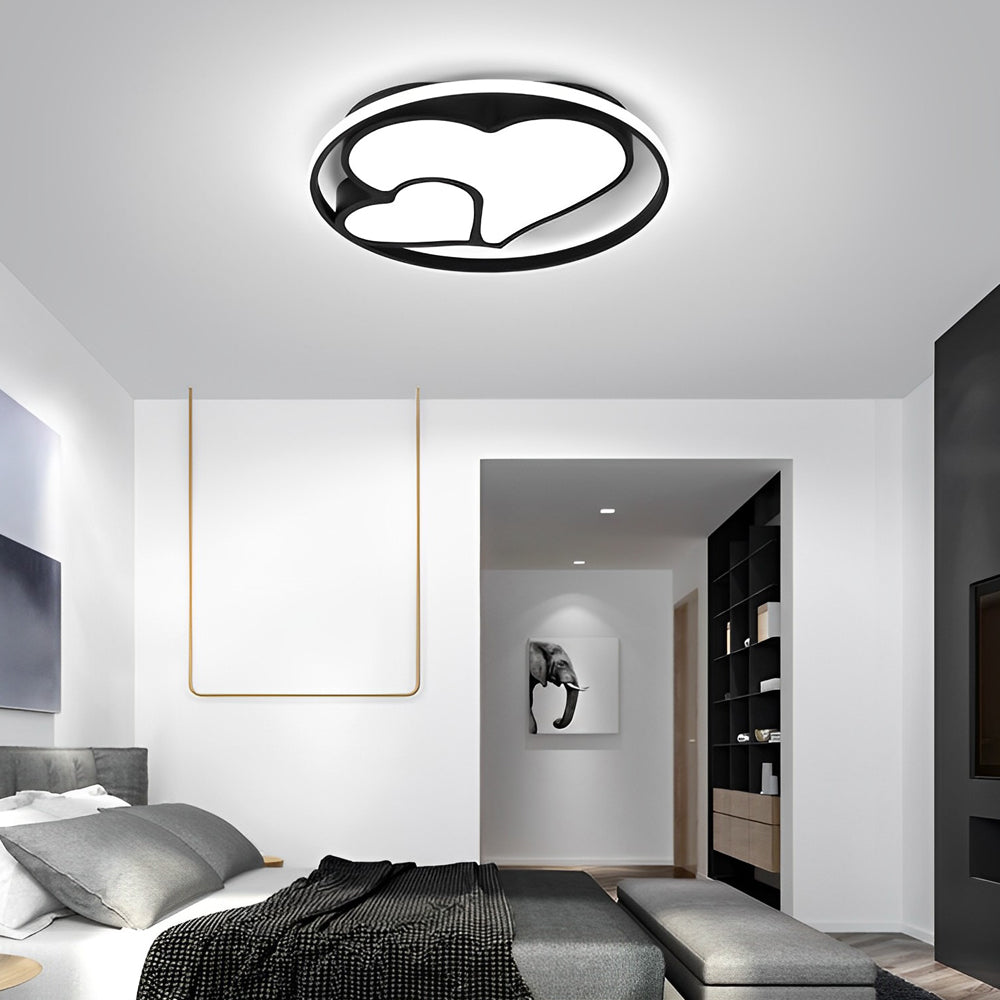 2 Heart Circle Dimmable LED Modern Flush Mount Ceiling Light with Remote Control