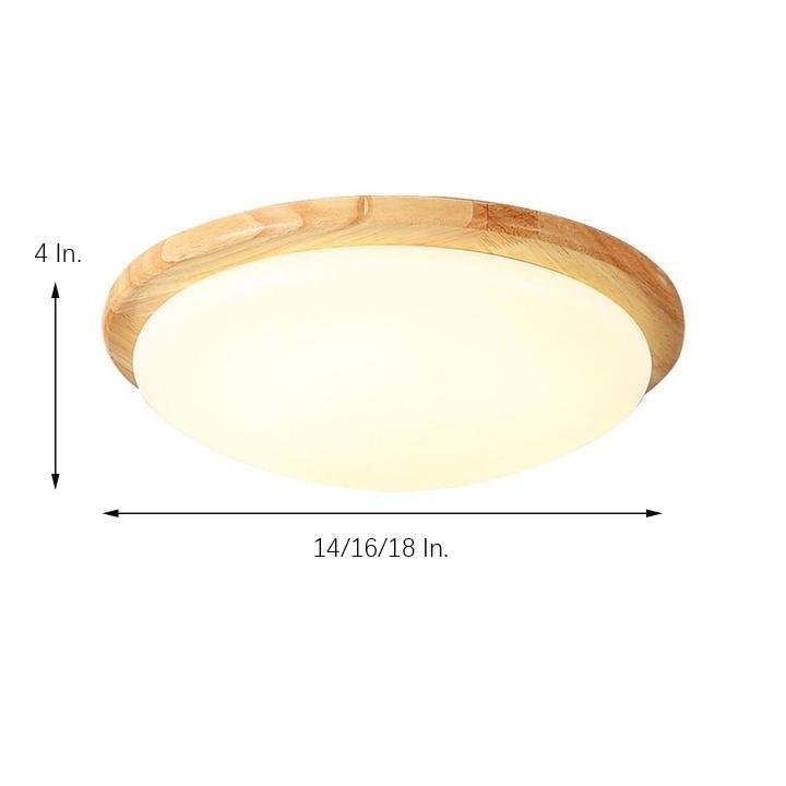 14'' Dimmable LED Wood Flush Mount Light - Taavita Bamboo Ceiling Lights for Bedroom