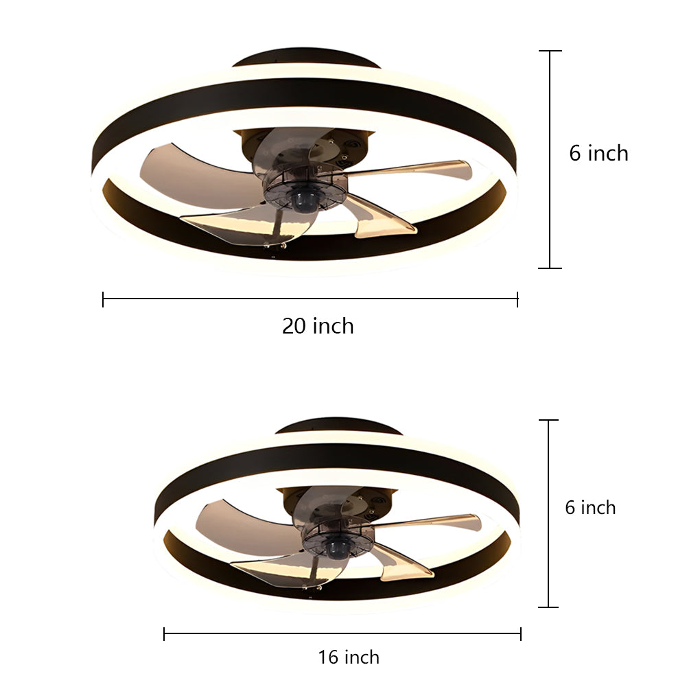 16'' Modern Flush Mount Dimmable Circular Ceiling Fan Light LED Chandelier with Fan by Taavita