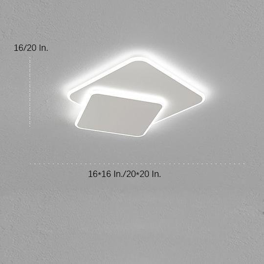 2-Light Modern White Square LED Flush Mount Ceiling Light for Bedroom