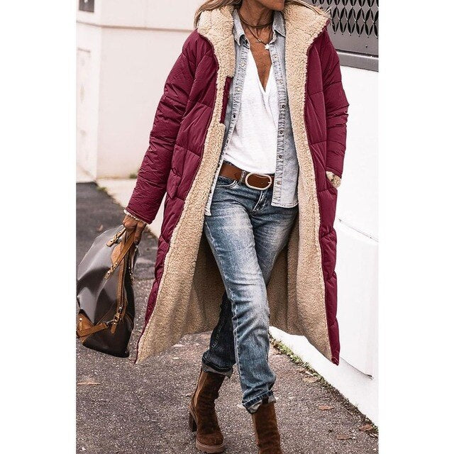 Women’s Reversible Long Puffer Jacket | Sherpa Lining & Quilted Design | High-Quality Fabric | Cozy Warmth